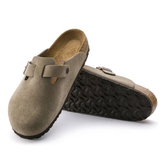 Birkenstock Men's Taupe Boston Soft Footbed Suede Leather Clogs Size 13 - Picture 1 of 13